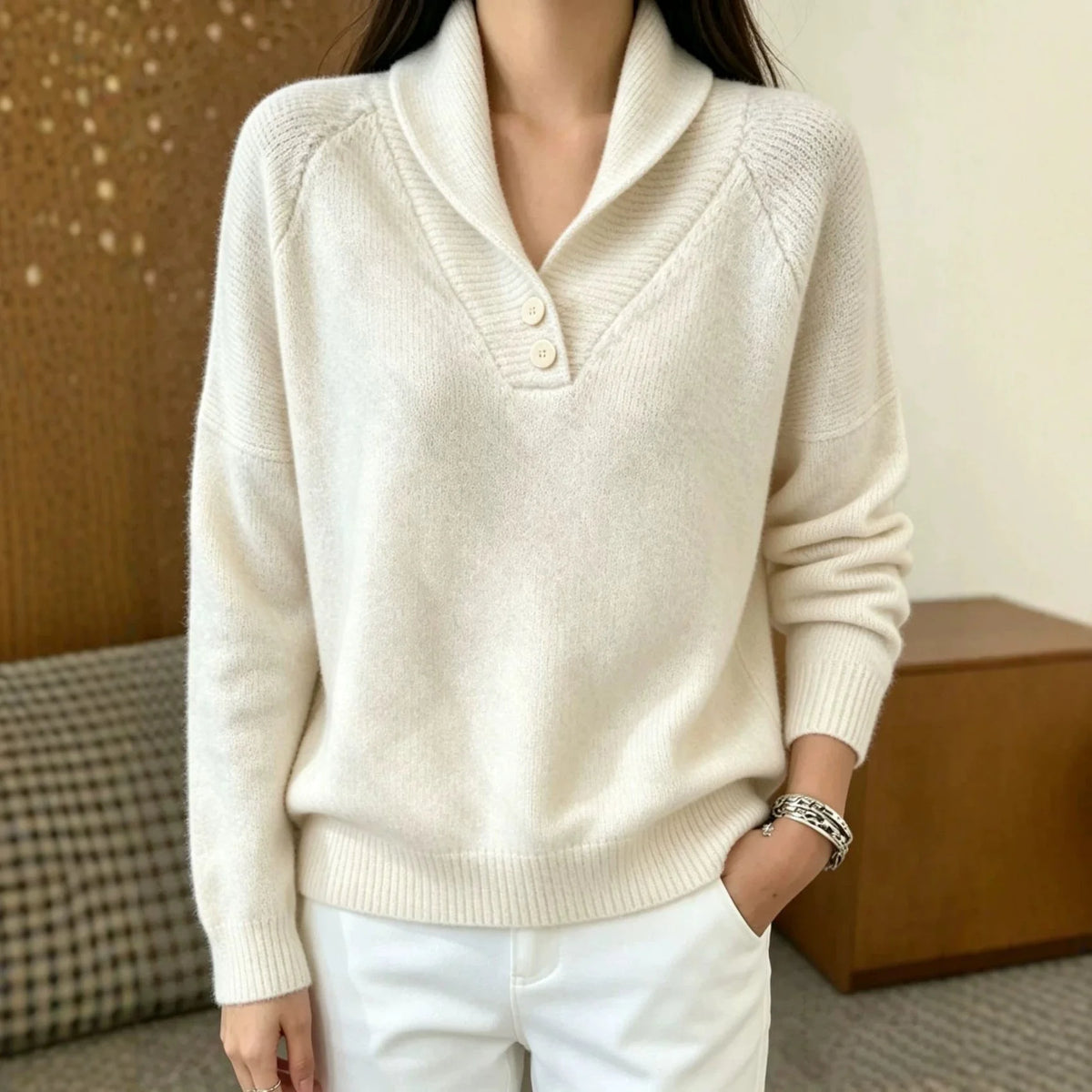 Martha Damen Langarmpullover mit Knöpfen kenzuu
