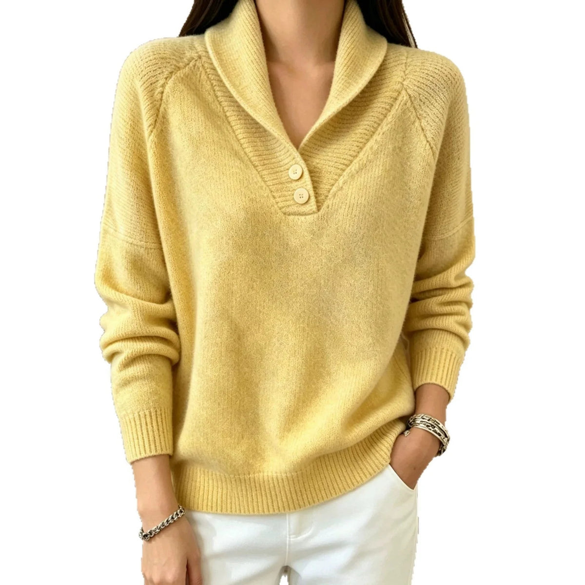 Martha Damen Langarmpullover mit Knöpfen kenzuu