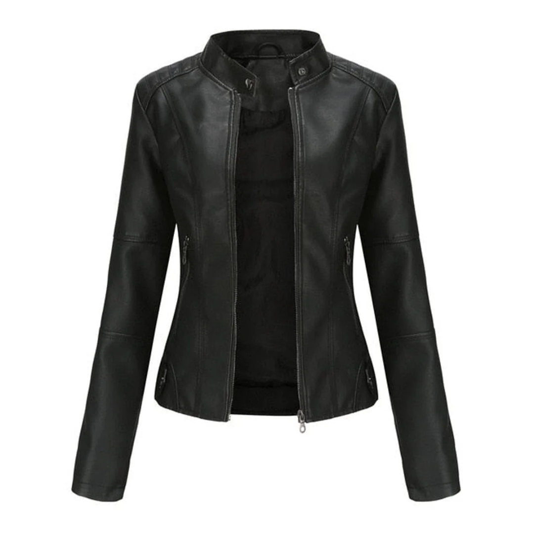 Kunstlederjacke Damen kurz – taillierte Jacke mit Reißverschluss für den Alltag