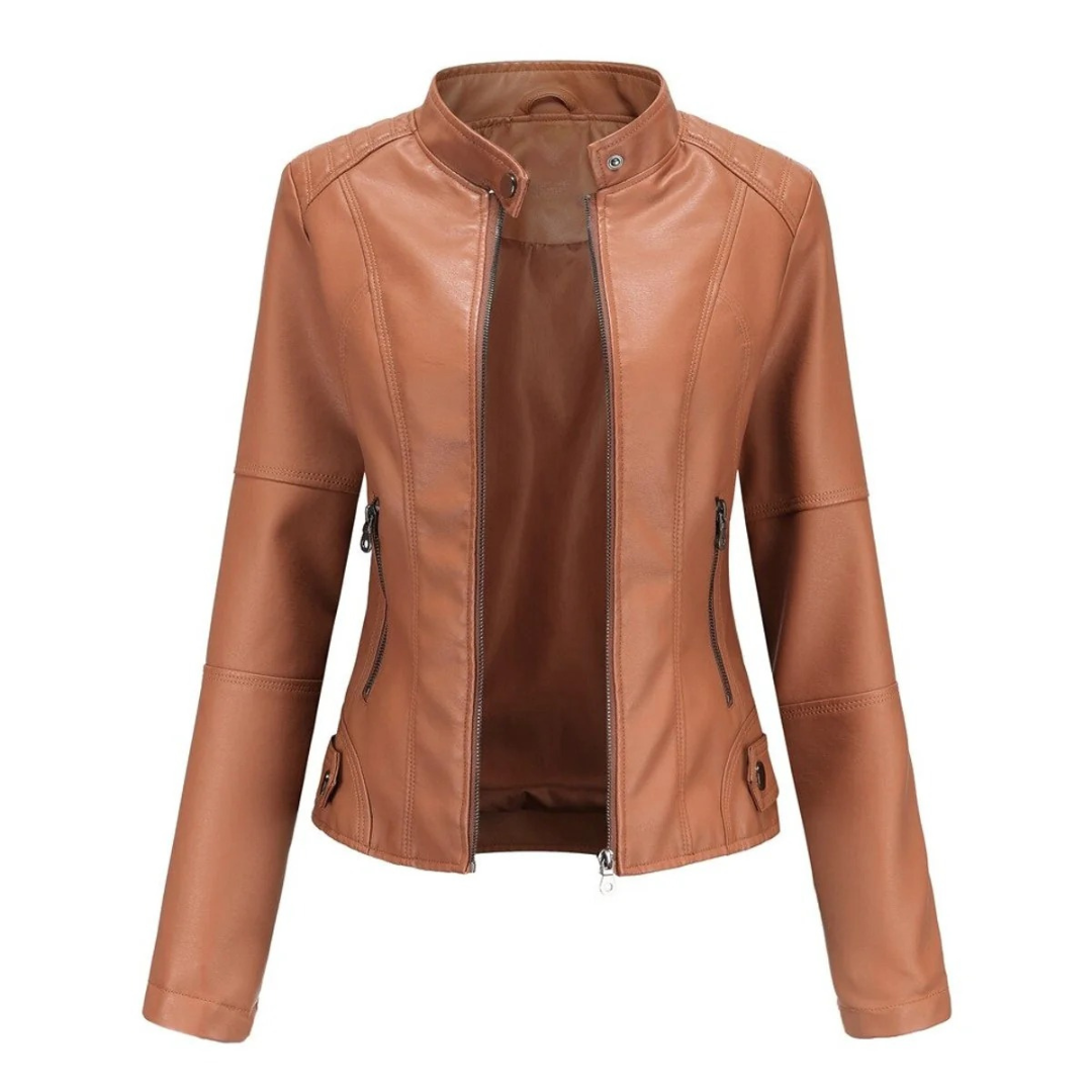 Kunstlederjacke Damen kurz – taillierte Jacke mit Reißverschluss für den Alltag