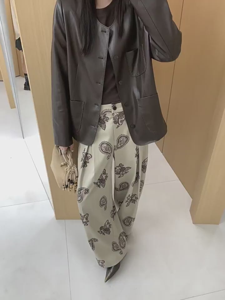 Kenzuu Damen Paisley Weite Hose Mit Kontrastbund D7618-n1