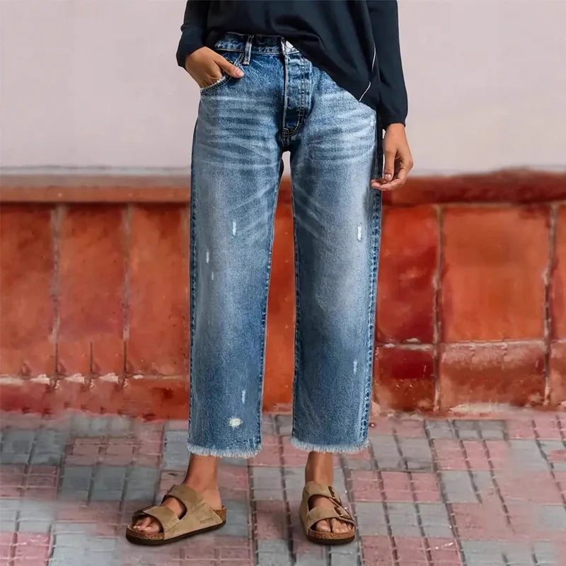 Retro kurze gerade Jeans für Frauen