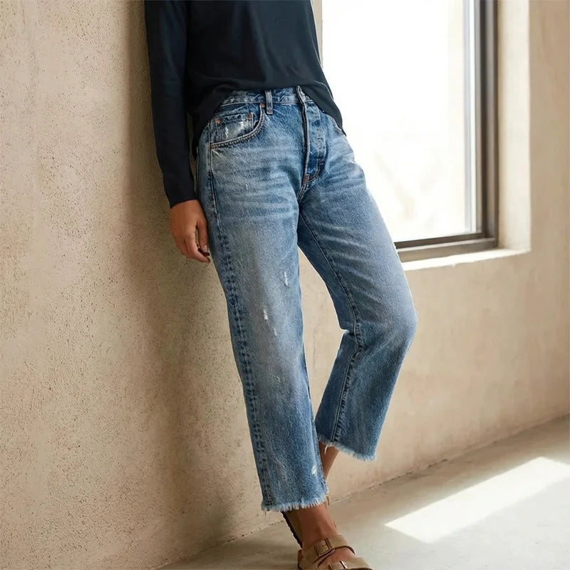 Retro kurze gerade Jeans für Frauen